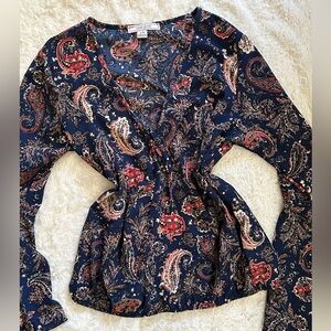 L Adam Levine collection paisley bell sleeved blouse